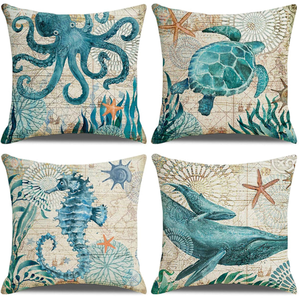 Deksel 45x45, sett med 4 stk sofa dekor i bomull og lin