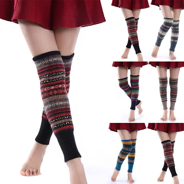 Beinvarmere Heklede Leggings Vinter Fair Kneelange Strikkede Sokker black