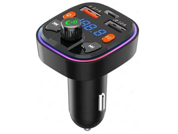 Bluetooth 5.0 Biladapter: FM-sändare, PD 3.0 Snabbladdningsutgång, Typ-C Protokoll.