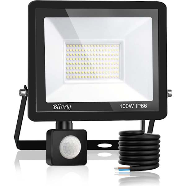 Utomhus Rörelsedetektorlampa 100W, 10000LM Utomhus LED-Flodljus IP66 Vattentät Kraftfull Utomhus LED-Flodljus, Kallt Vit (6000K) för Trädgård