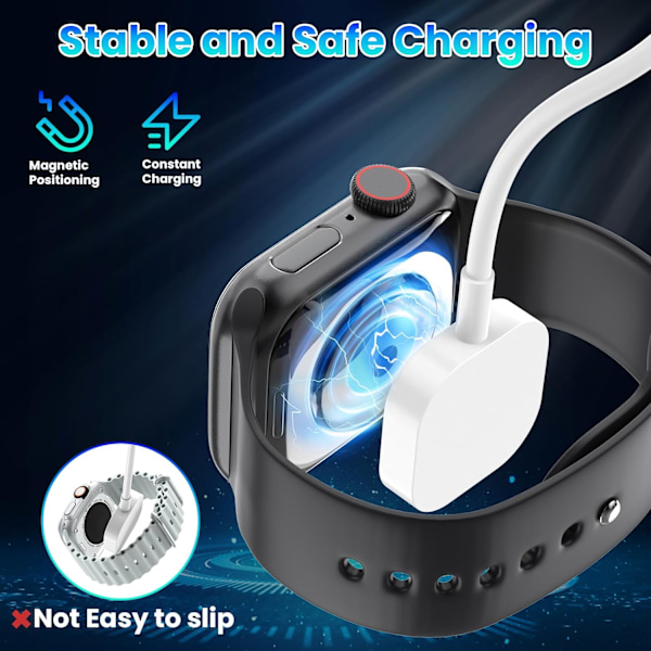 6 i 1 USB A/C-kabel för Apple Watch iPhone Laddningskabel, 3m Multiladdningskabel Kompatibel med iWatch Ultra/SE/9/8/7/6/5/4/3/2/1 & iPhone