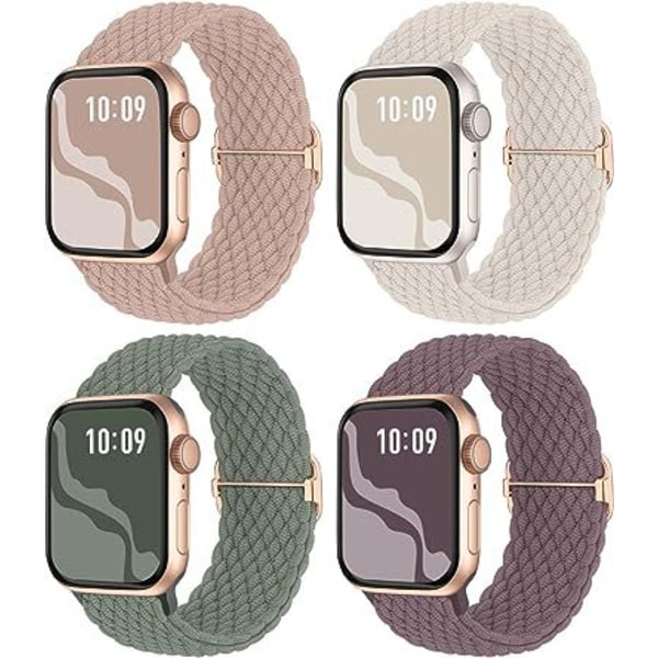 Punottu joustava Solo Loop -yhteensopiva Apple Watch -ranneke 4 kpl A A 42/44/45/49mm