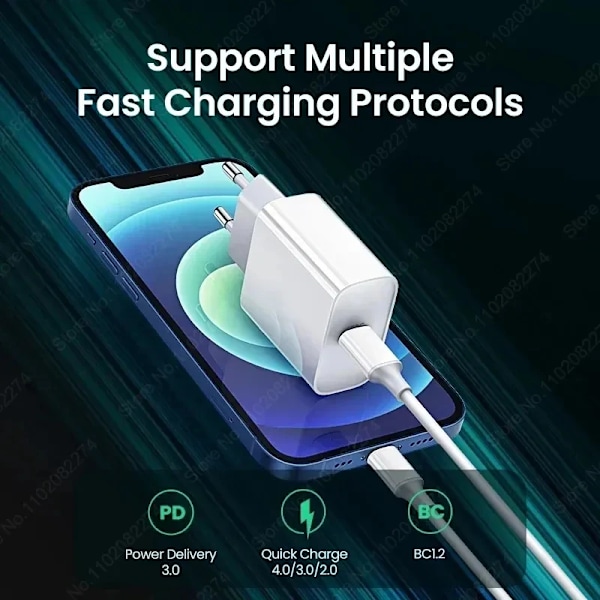 PD 30W Snabbladdare för Apple iPhone 15 11 12 13 14 Pro Max XR X XS Max 8 Plus, Telefonladdare med Kabel, Snabbladdningstillbehör