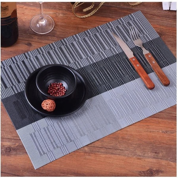 6 st Anti-slip PVC bordstabletter Tvättbar bordstablett (45x30cm) bordstabletter för kök, vardagsrum, trädgård eller matsal (svart-grå)