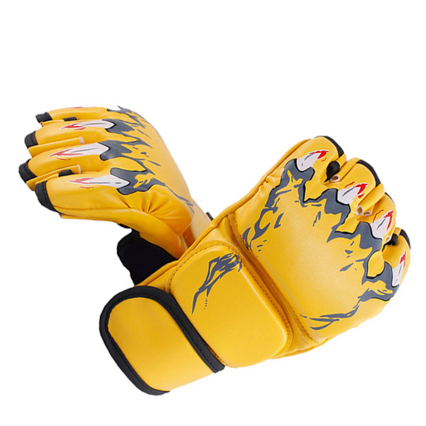 Halv Finger Boksehandsker Kamp Handsker Halv Finger Kickboxing Handsker med Justerbar Håndledsrem til Mænd Kvinder Tigerklo Stil Gul
