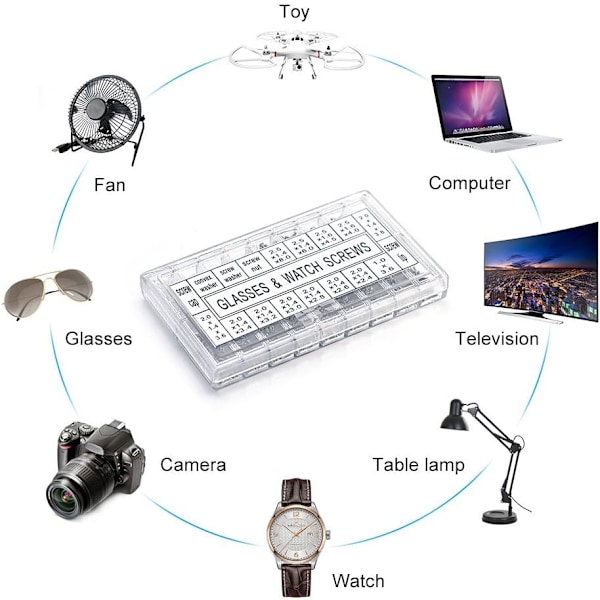 1000 stk. Mikrobriller Forma Mini Solbriller Assortert Skrue Ur Mutter Reparasjonssett for Rustfrie Stålskruer