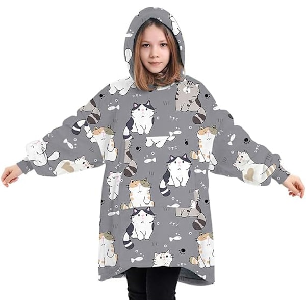 Kæmpe Hættetrøje Tæppe Fluffy Fleece Tæppe Hættetrøje til Kvinder Mænd Børn Bærbart Hættetæppe med Stor Lomme child