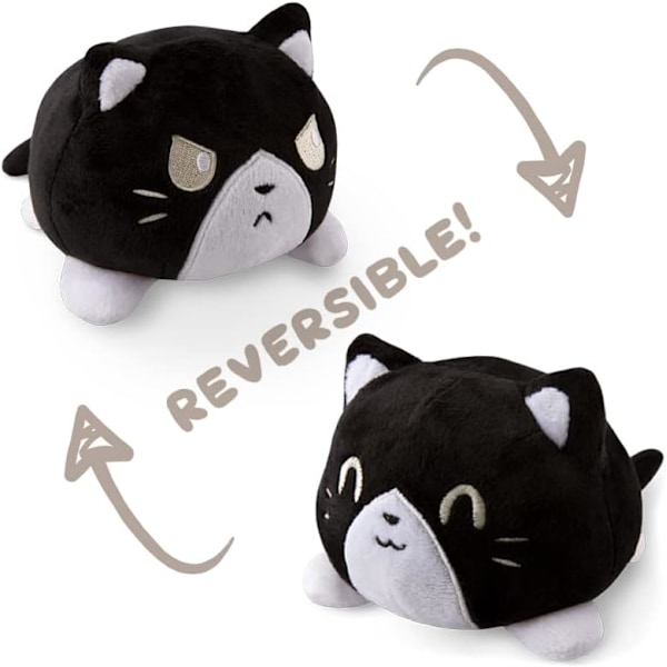TeeTurtle - Den originale reversible katte-plushie - Tuxedo - Søt sensorisk fidget-stoffert dyr som viser humøret ditt