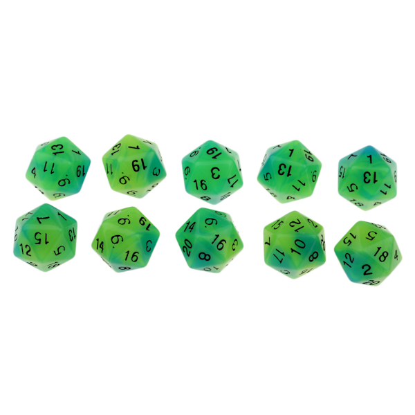 1/2/5 10 kpl valaisevia monisivuisia noppia Noctilucent D20 -setti Sininen+Vihreä 10 kpl [GKS] Blue+Green 10 Pcs 1Set