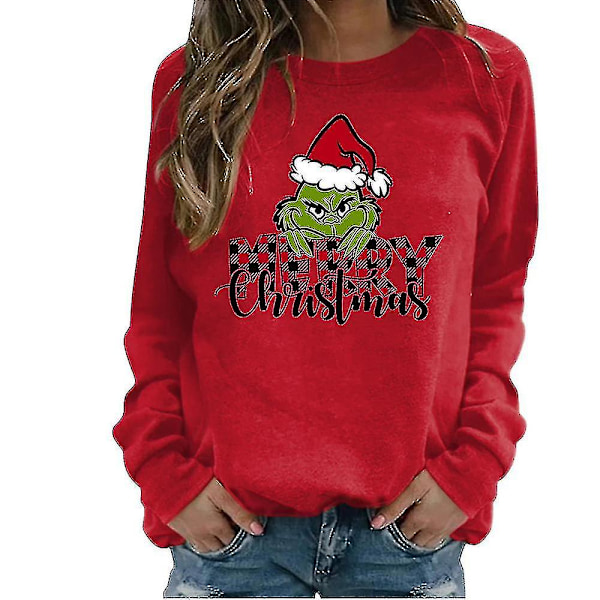 Grinch Jul-genser for kvinner, langærmet, rund hals, avslappet, BY Red Red L