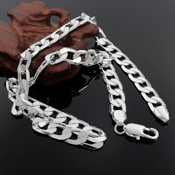 925 Sterling Sølv Halskjede for Menn 20/24 Tommer Klassisk 8mm Kjede Luksus Smykker Bryllup Julegaver 60cm 24inches