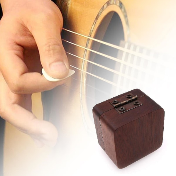 Guitar Pick Box, kreativ återanvändbar trä bärbar gitarr Plectrum Case förvaringslåda, gitarrtillbehör (1st, brun)