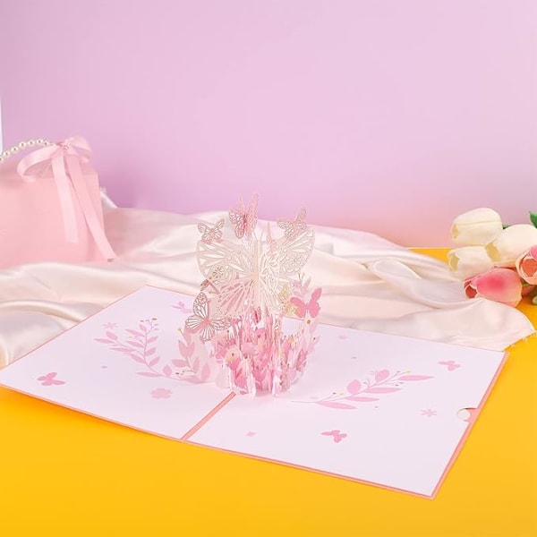 3D Pop Up -onnittelukortti, perhonen, kukka, joulukortti, kukkakimppu
