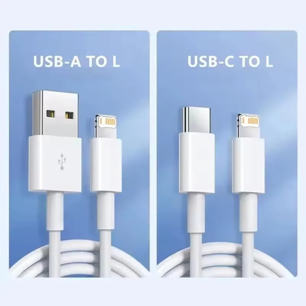 x 2 m iPhone-kabler (USB-A til Lightning, USB-C til Lightning) white