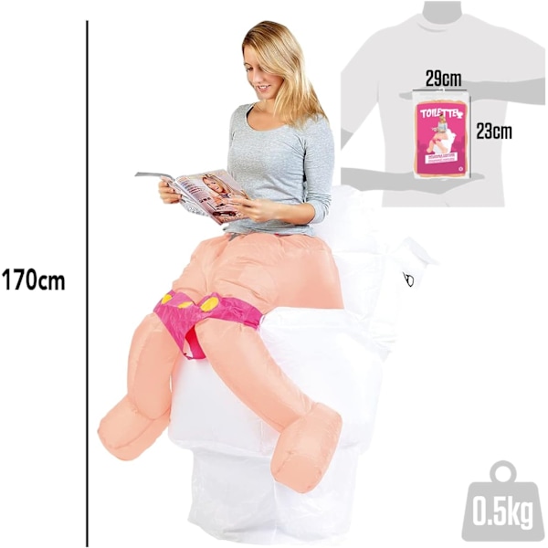 Uppblåsbar toalettkostym | Rolig uppblåsbar kostym | Premiumkvalitet | Vuxenstorlek | Polyester | Bekväm | Hållbar |