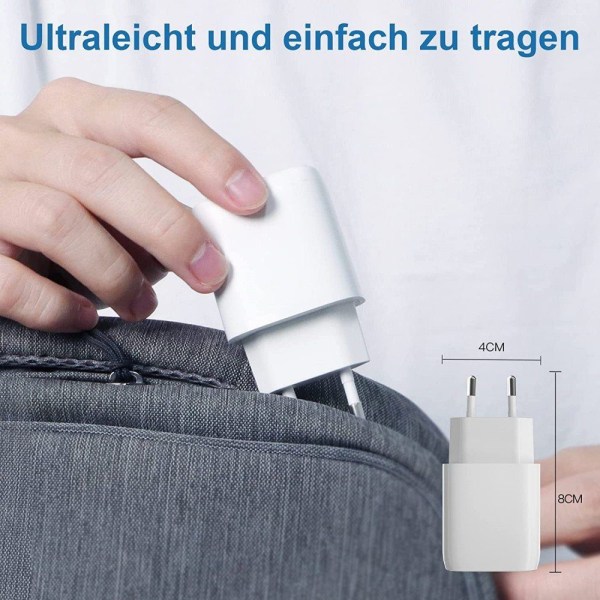 Lader USB C 20W, 2 porter 20W USB C lader USB hurtiglader