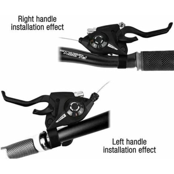 Girskifter for sykkel, 3 x 7 gir for MTB, med bremsekabel og girindikator.