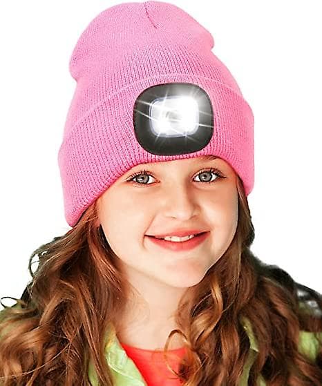 LED-lue for barn, håndfri hodelykt med knappcellebatterier, rosa