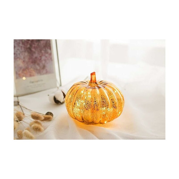 Halloween Pumpa Ljus LED Belysning med Timer Pumpa Burkar Höst Heminredning Guld