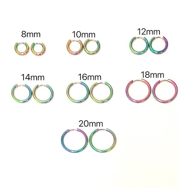 Mixfärgade ringar/kreoler örhängen i kirurgiskt stål. Inner diameter 20mm