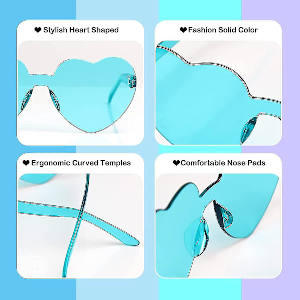 Hjertebriller 10 stk. Rimless Hjerte Solbriller Kærlighed Hjerteformede Briller Gennemsigtige Farvede Hjertebriller Multipack Fashion Funky Briller Fo