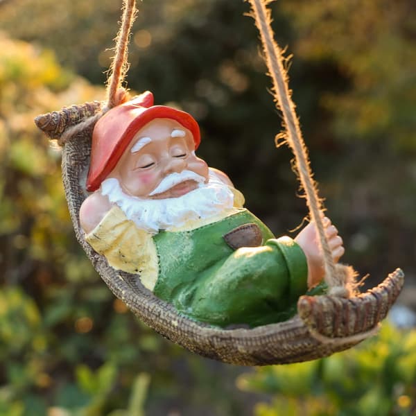 Hängande Tomte Trädgårdsdekoration för Utomhusbruk, Sovande Tomte Utomhusstaty