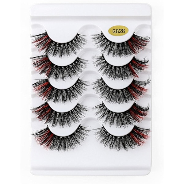 (iLashes.SE) 5 par falske øjenvipper - 3D faux mink G828 (sort/pink) (G-828)