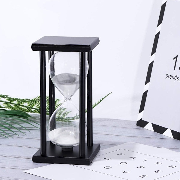 20 Minutters Timeglas Hvidt Sand Timer Træ Sort Stand Timeglas Ur til Kontor Køkken Indretning Hjem - 20min Hvidt Sand