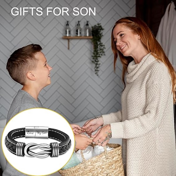 Til Min Søn/Barnebarn/Mand/Kæreste/Mænd/Far Armbånd, Valentinsdagsgave til Ham, Læderarmbånd til Mænd, Fødselsdag og Jul