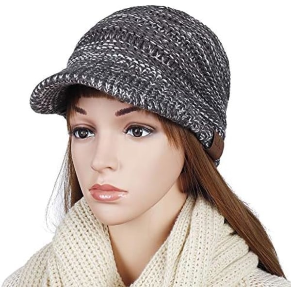 Talviset lämpimät poninhäntäneulepipo Dark gray white