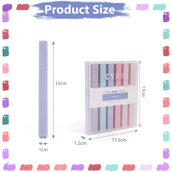 Pastel Leaf Marker Penne med Mejsel og Fine Spidser til Understregning i Bibelen, Noter, Skole, Kontorartikler (A), 6-pakning single-ended A