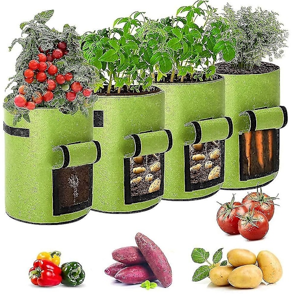 4-pakning 7 Gallon Dyrkeposer for Tomater Jordbær Grønnsaker. Hageposer for Potetdyrking black