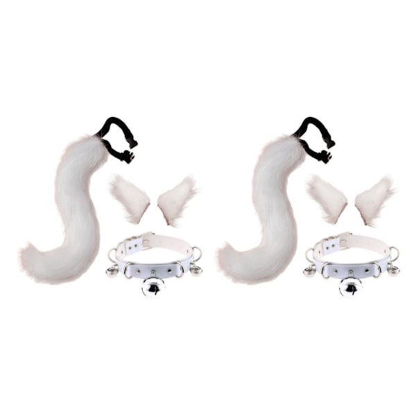 1/2/3/5 Faux Katteører og Hale Sæt Halloween Fancy Dress Cosplay Hvid White 2PCS