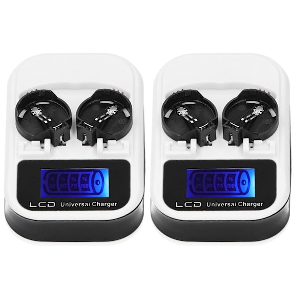 2 stk. LCD knapcelle batterioplader til LIR2016 LIR2025 LIR2032 ML2016 ML2025 ML2032 CR2032 EU stik 100-240V 0.2