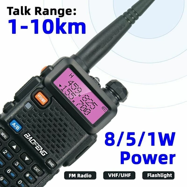 UV-5R 8W Walkie Talkie med 3800mAH batteri, FM-radio, høy effekt dobbeltbånd 128 kanals radiokommunikasjonssender (2-pakning) h