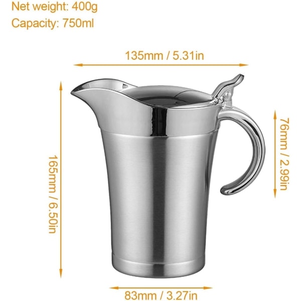 Termokande i rustfrit stål, dobbeltisoleret gryde med låg (750 ml) - WELLNGS