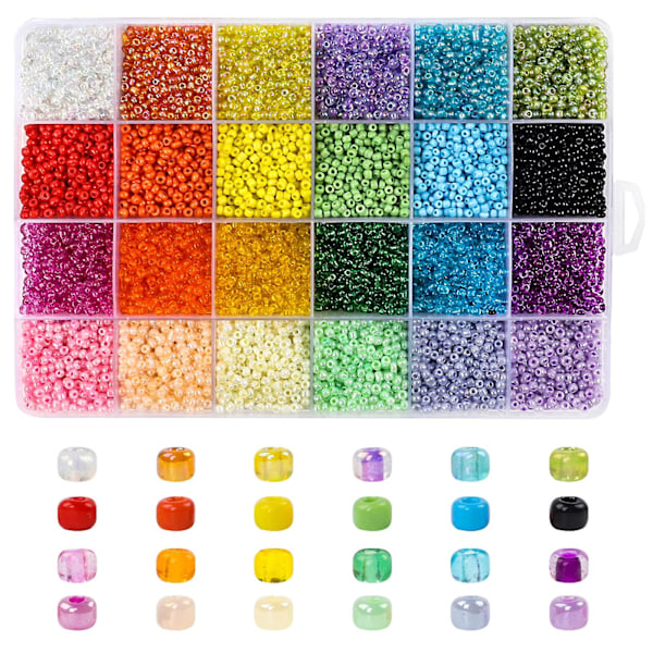 12000 stk. Mini Glass Beads 3mm 24 Farger Løs Perler 24 Grid Spacer Perler Smykker Oppbevaringsboks