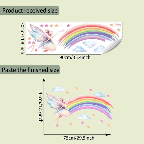 Tecknad älvflicka regnbåge väggdekal flickrum molnälva vägg Multicolor
