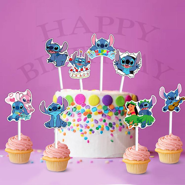 8 st/ set Disney Lilo & Stitch Tårttårta för födelsedagsfest Stitch Paper Cupcake Topper för barn Födelsedagsfest Tårtdekoration