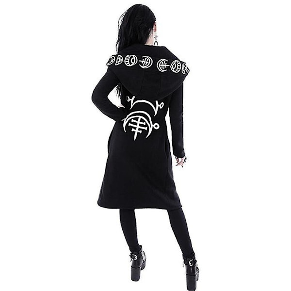 Kvinnelig Gotisk Stilig Punk Hoodie Løstsittende Jakke Yttertøy Lang Erme Åpen Front Frakk Halloween L