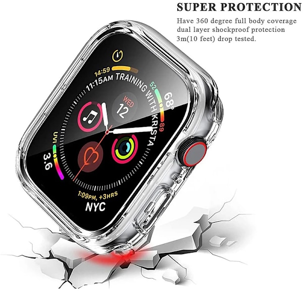 Karkaistu lasi + kuori Apple Watch -kotelolle, lisävarusteet 45 mm 41 mm 42 mm 38 mm PC-kuori iWatch 6 5 4 se 44 mm 40 mm Läpinäkyvä 19 Transparent 19 Series 4654 SE 44MM