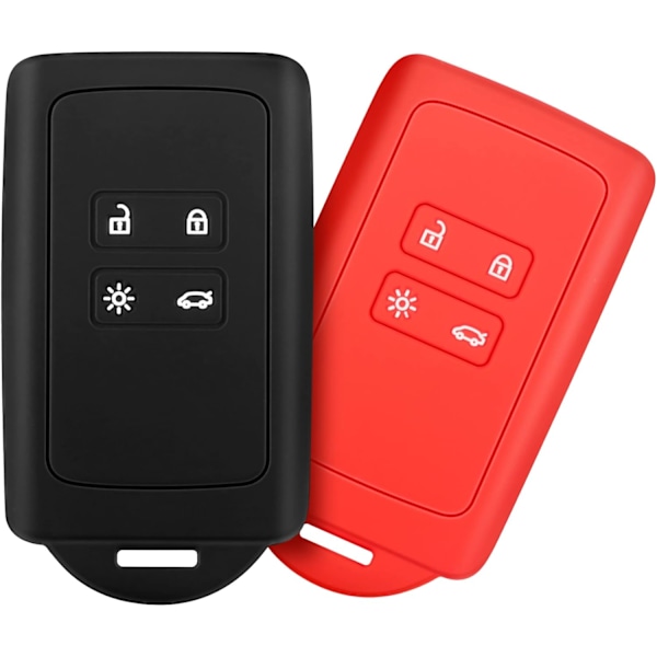 Renault-avaimen lisävarusteet (musta + punainen), yhteensopiva Renault Smart Key 4 -avaimen kanssa, pehmeä silikonikuori avaimenperällä - Clio/Espace 5/Master