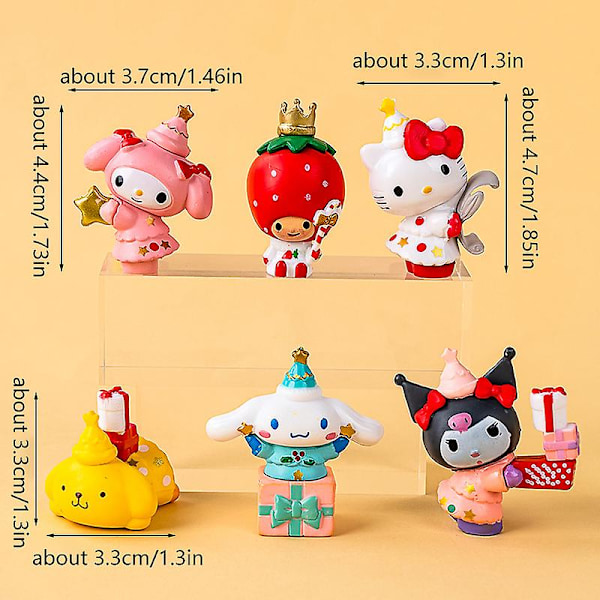 6 stk Sanrio Anime Figurer Dukke Hjemmedekorasjon Kaketopper