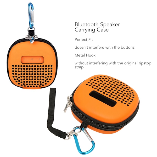 Mikro Bluetooth Högtalarfodral, Stöttåligt, Reptåligt, Vattentätt, Portabelt, EVA Semi-Hårt Fodral med Metallkrok, Orange