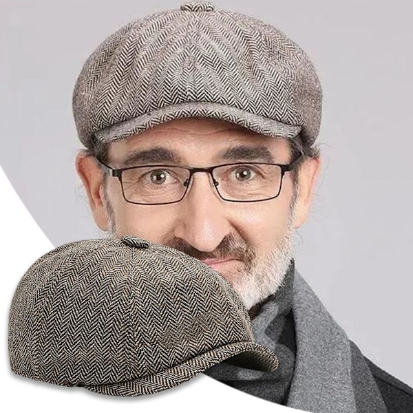Retro Peaky Blinder Hatt Newsboy Platt Keps Herringbone Tweed Baksida grey one-size