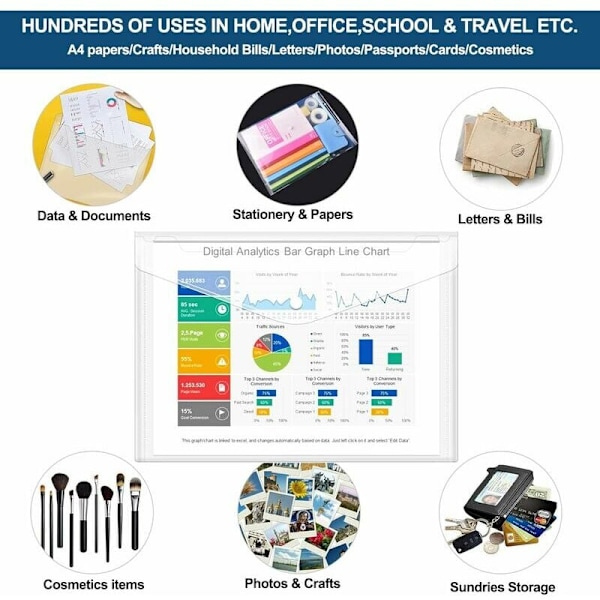 10 st A4 plastmapp, A4 dokumentmapp, transparent plastmapp med tryckknapp för skola kontorsmaterial läxor A4 kuvert