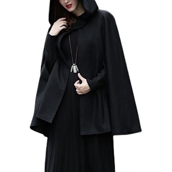 Naisten Huppari Kappa Cape Poncho Takki Löysä Casual Ulkovaatteet Talvi Musta M black m