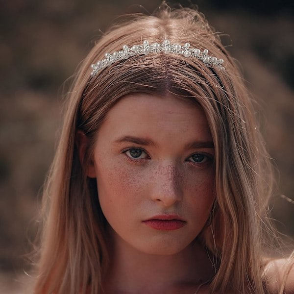 2 stk. Kunstige Perler Rhinestone Diadem Bryllup Tiara Hårkrone Krystall Perle Brude Tiara Diadem for Bryllupsfest Brud Brudepiker Kvinner Jenter