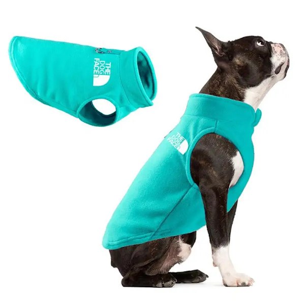 Vinter Utendørs Hundeklær Fleece Hundevest Jakke for Små og Mellomstore Hunder Fransk Bulldog Valp Hund Kattklær med Draggring Blå Lake blue S