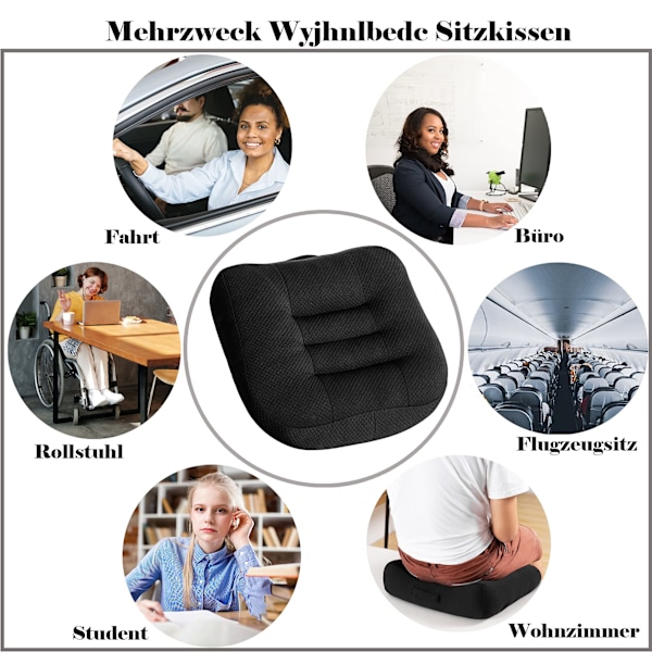 Sittkudde / Höjningssäte bil, Sittpuff / Stolsdyna 40x40 Kontorsstol Ergonomisk Ortopedisk Sittpuff för Matbordstolar Svart Black